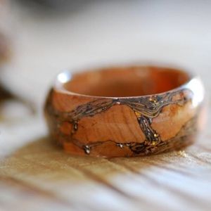 Real Cork Bark Ring with sparkle gold